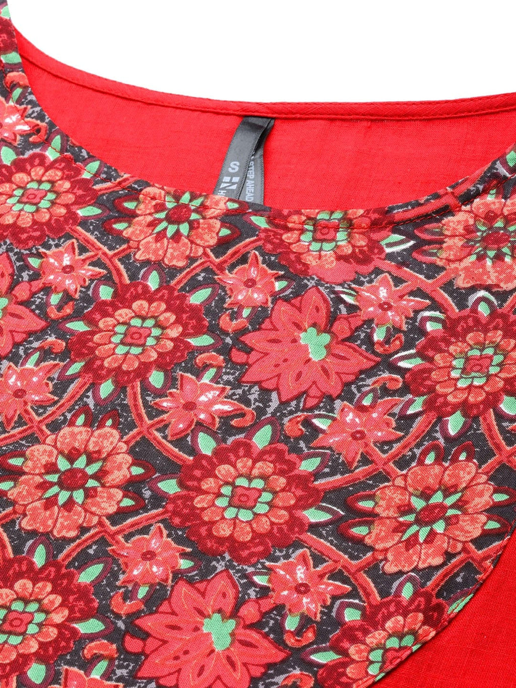 HERE&NOW Women Red & Black Yoke Design Pure Cotton Kurta