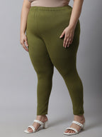 TAG 7 Women Plus Size Olive Green Solid Ankle-Length Plus Size Leggings