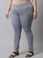 TAG 7 Women Grey Plus size Solid Ankle-Length Leggings