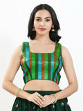 Joban Fashion Green Multi Brocade Padded Blouse With Square Neck Sleeveless - Distacart