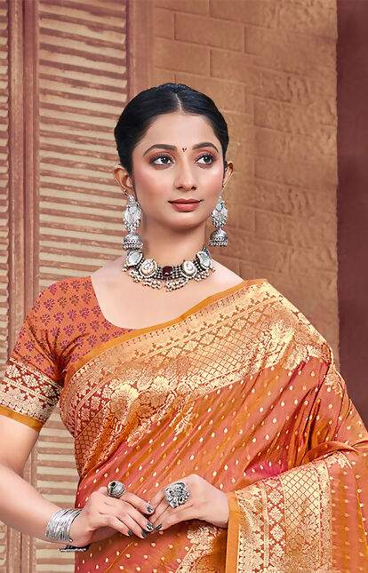 Sangam Prints Orange Silk Woven Work Traditional Saree