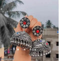 Tehzeeb Creations Women's Oxidised Bareilly Wali Jhumki With Multi Kundan - Distacart