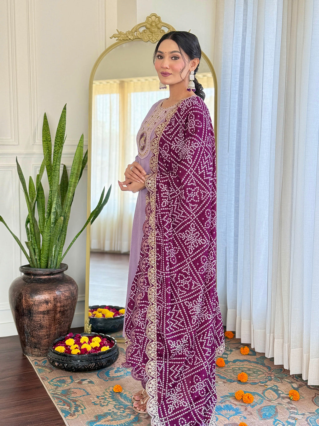 The52 Women's Lavender Embroidered Viscose Fabric Straight Kurta, Pant and Dupatta Set - Distacart