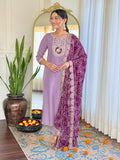 The52 Women's Lavender Embroidered Viscose Fabric Straight Kurta, Pant and Dupatta Set - Distacart