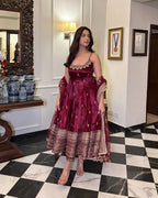 Yash Enterprise Maroon Vichitra Silk Embroidery Party Wear Uit Set - Distacart