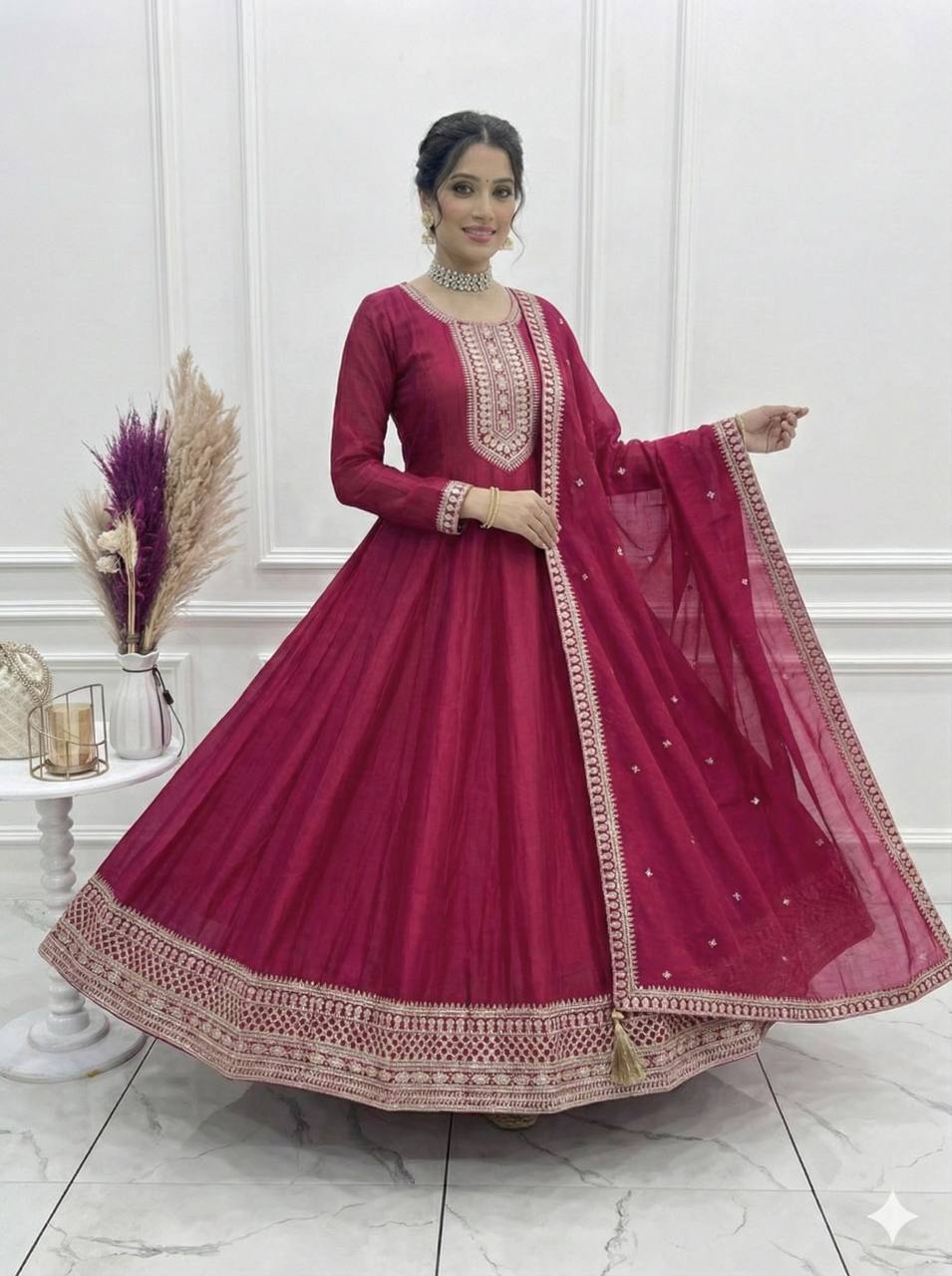 Evanik Ranipink Vichitra Silk Embroidered Sequence Work Wedding Gown Collection