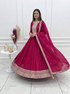 Evanik Ranipink Vichitra Silk Embroidered Sequence Work Wedding Gown Collection
