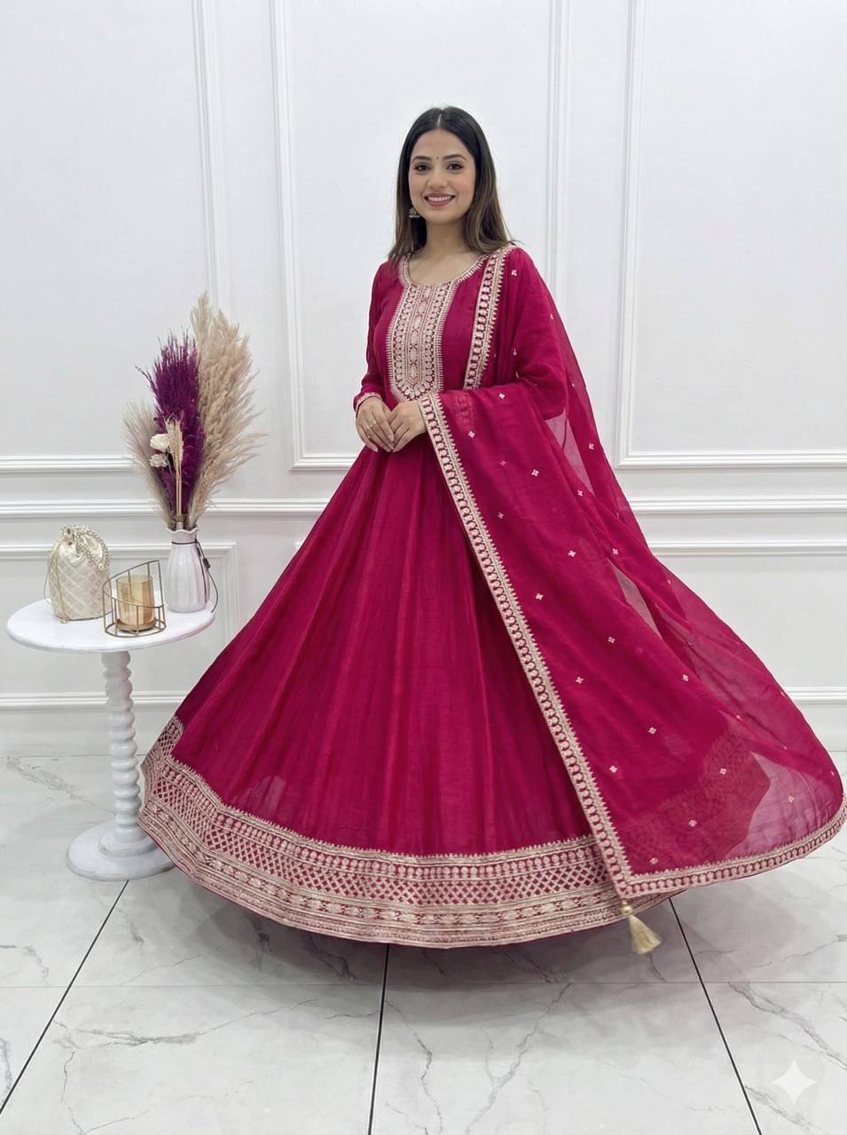 Evanik Ranipink Vichitra Silk Embroidered Sequence Work Wedding Gown Collection