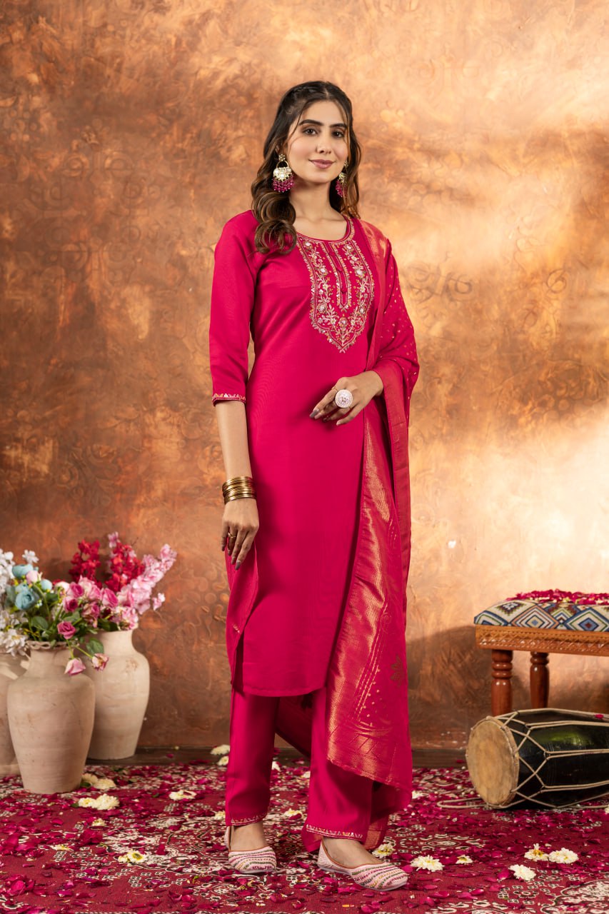 Pramukh Fab Pink Color Marina Silk Kurta Set - Distacart