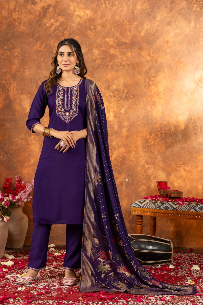 Pramukh Fab Purple Color Marina Silk Kurta Set - Distacart