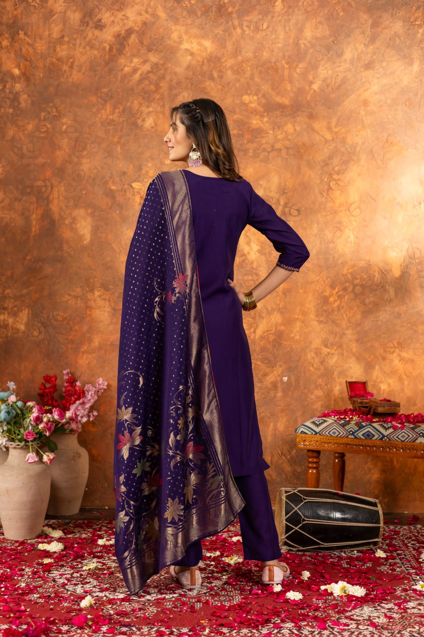 Pramukh Fab Purple Color Marina Silk Kurta Set - Distacart