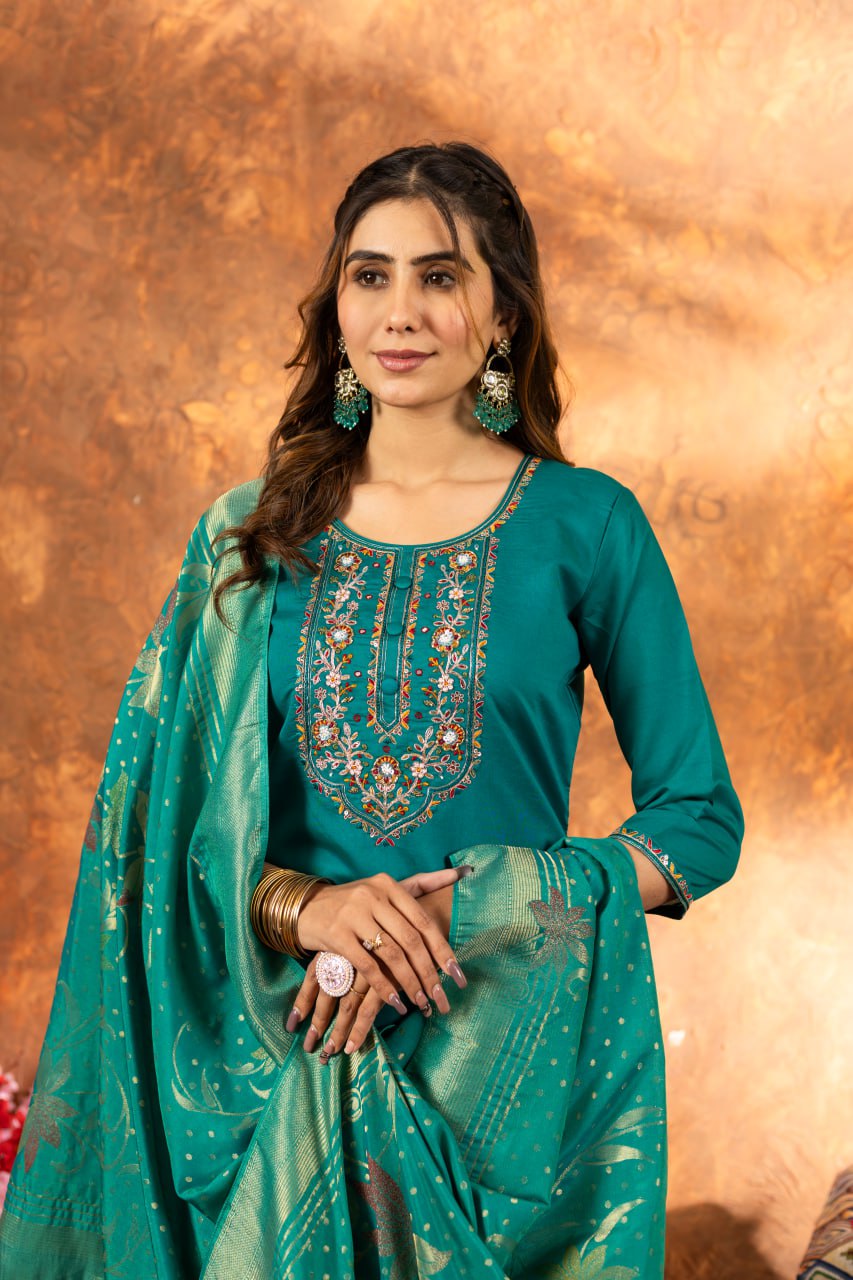 Pramukh Fab Sea Green Color Marina Silk Kurta Set - Distacart