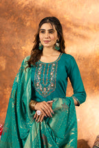 Pramukh Fab Sea Green Color Marina Silk Kurta Set - Distacart