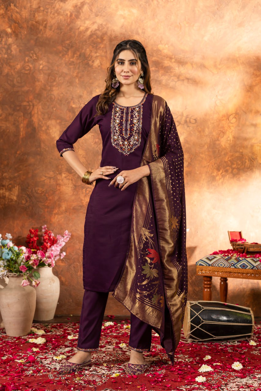 Pramukh Fab Plum Color Marina Silk Kurta Set - Distacart