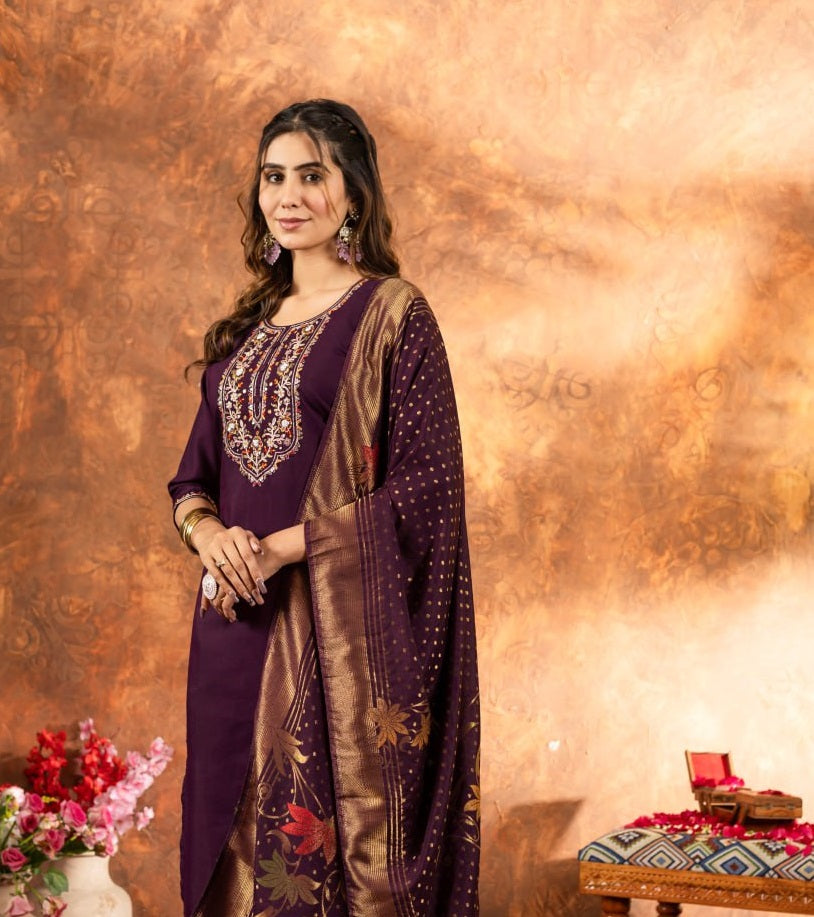 Pramukh Fab Plum Color Marina Silk Kurta Set - Distacart