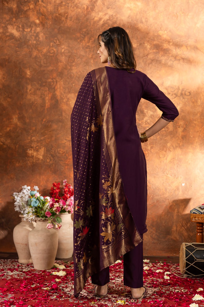 Pramukh Fab Plum Color Marina Silk Kurta Set - Distacart