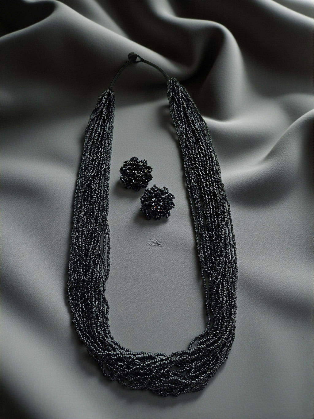 Inhanns Rangsaaz 20-Layer Luxe Long Beaded Necklace (With Optional Statement Earrings) - Black With Earring Long 20 Layer