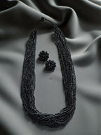 Inhanns Rangsaaz 20-Layer Luxe Long Beaded Necklace (With Optional Statement Earrings) - Black With Earring Long 20 Layer