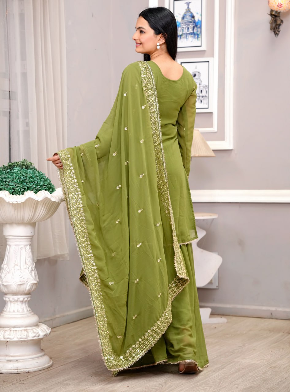 Yash Enterprise Light Green Georgette Embroidery Suit Set - Distacart