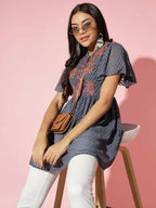 Myshka Women Grey Solid V-Neck Flared Sleeves Synthetic Georgette Top - Distacart