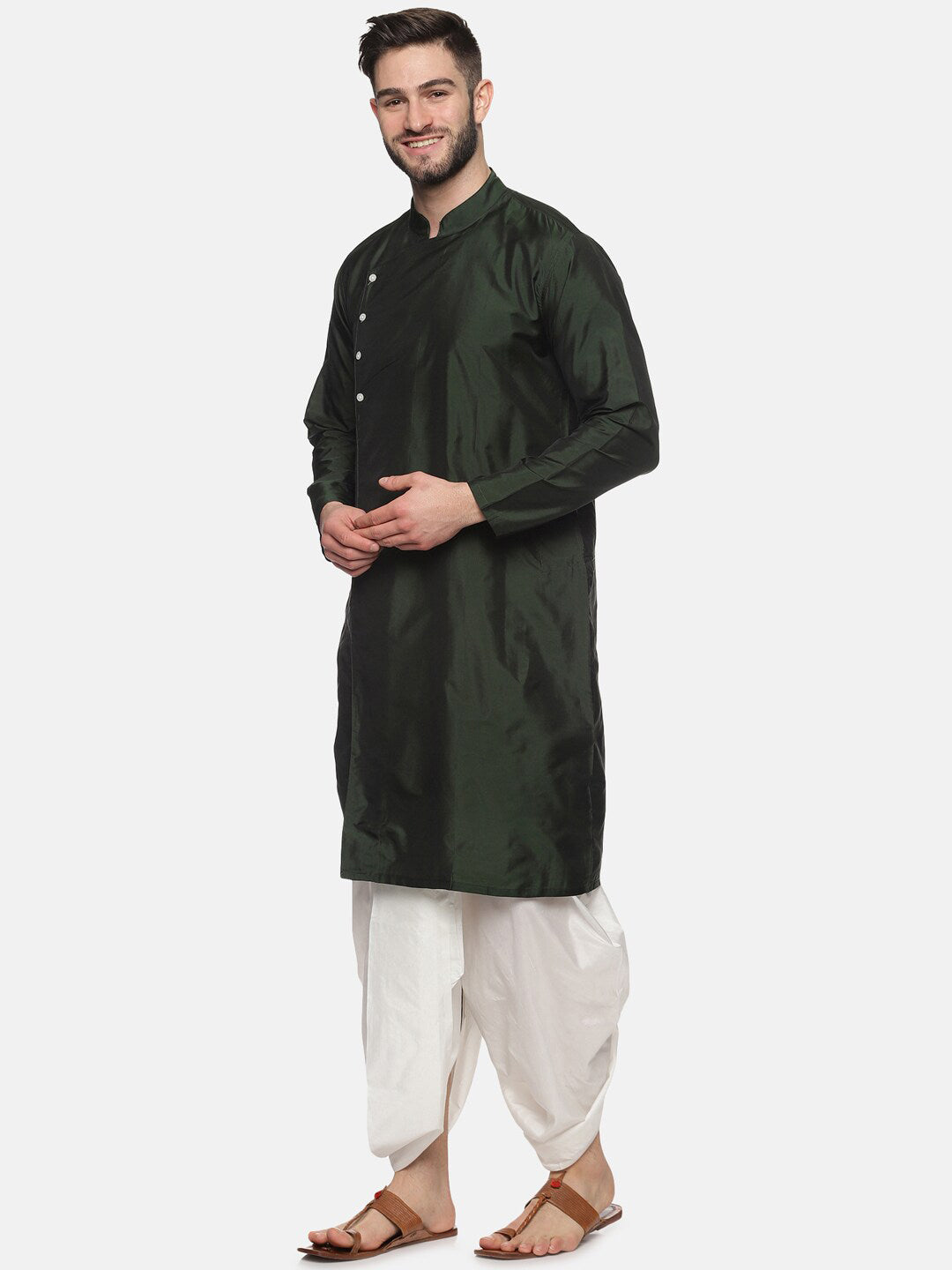 Sethukrishna Men Green Angrakha Kurta with Dhoti Pants - Distacart