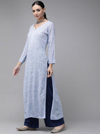 ADA Women Blue & Blue Ethnic Motifs Embroidered Chikankari Georgette Kurta