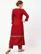 Cheera Gold Printed Maroon Kurta & Palazzo (CH-86KP)