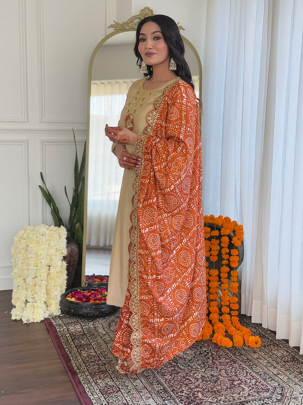 The52 Women's Chiku Embroidered Viscose Fabric Straight Kurta, Pant and Dupatta Set - Distacart