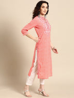 Sangria Women Pink Bandhani Printed Thread Work Pastels Kurta
