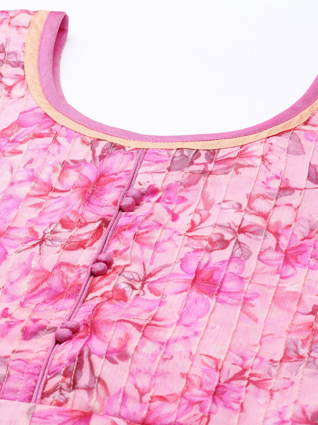 Souchii Beautiful Pink & peaches N Cream Floral Layered Chiffon Midi Dress - Distacart