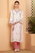 Cheera Women Stylish Hand Block Printed Cotton Blend Flared Kurta - Off White