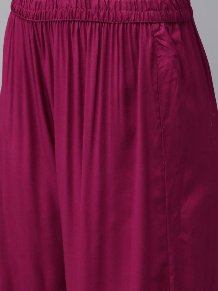 Yufta Women Pink And Golden Pure Cotton Solid Kurta with Palazzo and Dupatta