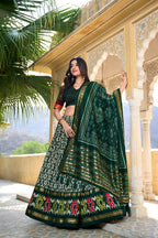 Vastranavya Designer Ikkat Print With Foil Work Lehenga Choli - Green
