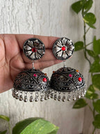 Tehzeeb Creations Women's Oxidised Bareilly Wali Jhumki With Multi Kundan - Distacart