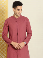 House of Pataudi Men Pure Cotton Solid Straight Mandarin Collar Rozana Kurta