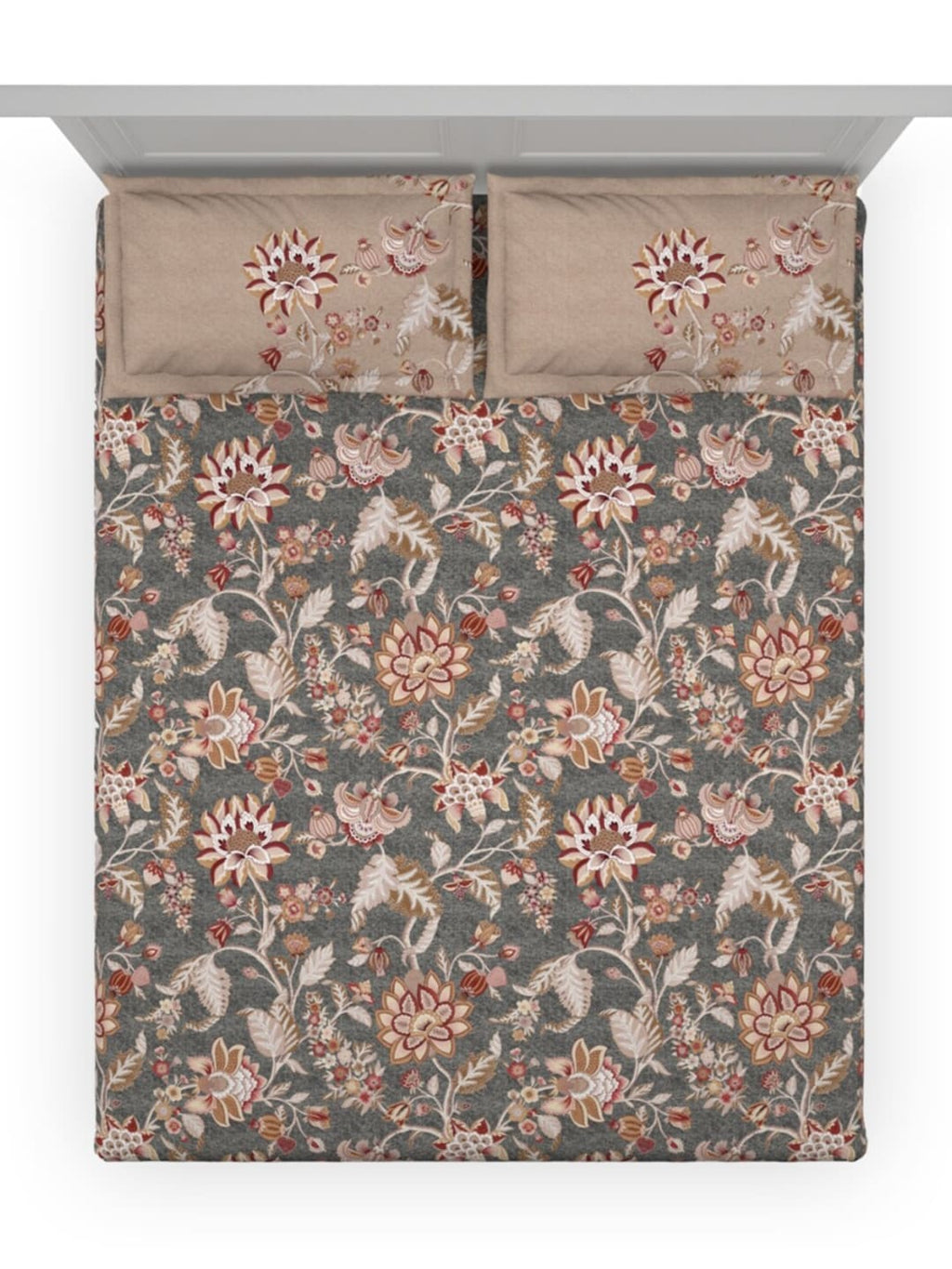 DDecor Grey & Maroon Ethnic Motifs 140 TC Cotton Queen Bedsheet with 2 Pillow Covers - Distacart