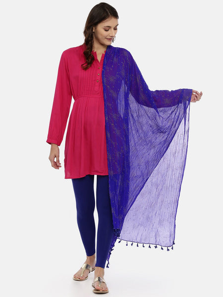 Souchii Blue Foil Printed Handcrafted Dupatta