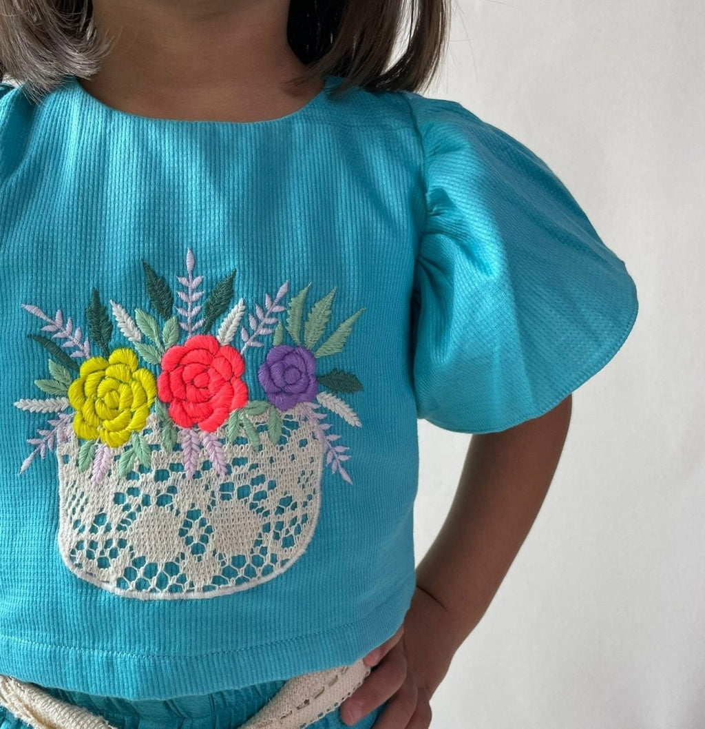ArthLife Blue Flower Embroidered Co-Ord Set