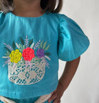 ArthLife Blue Flower Embroidered Co-Ord Set
