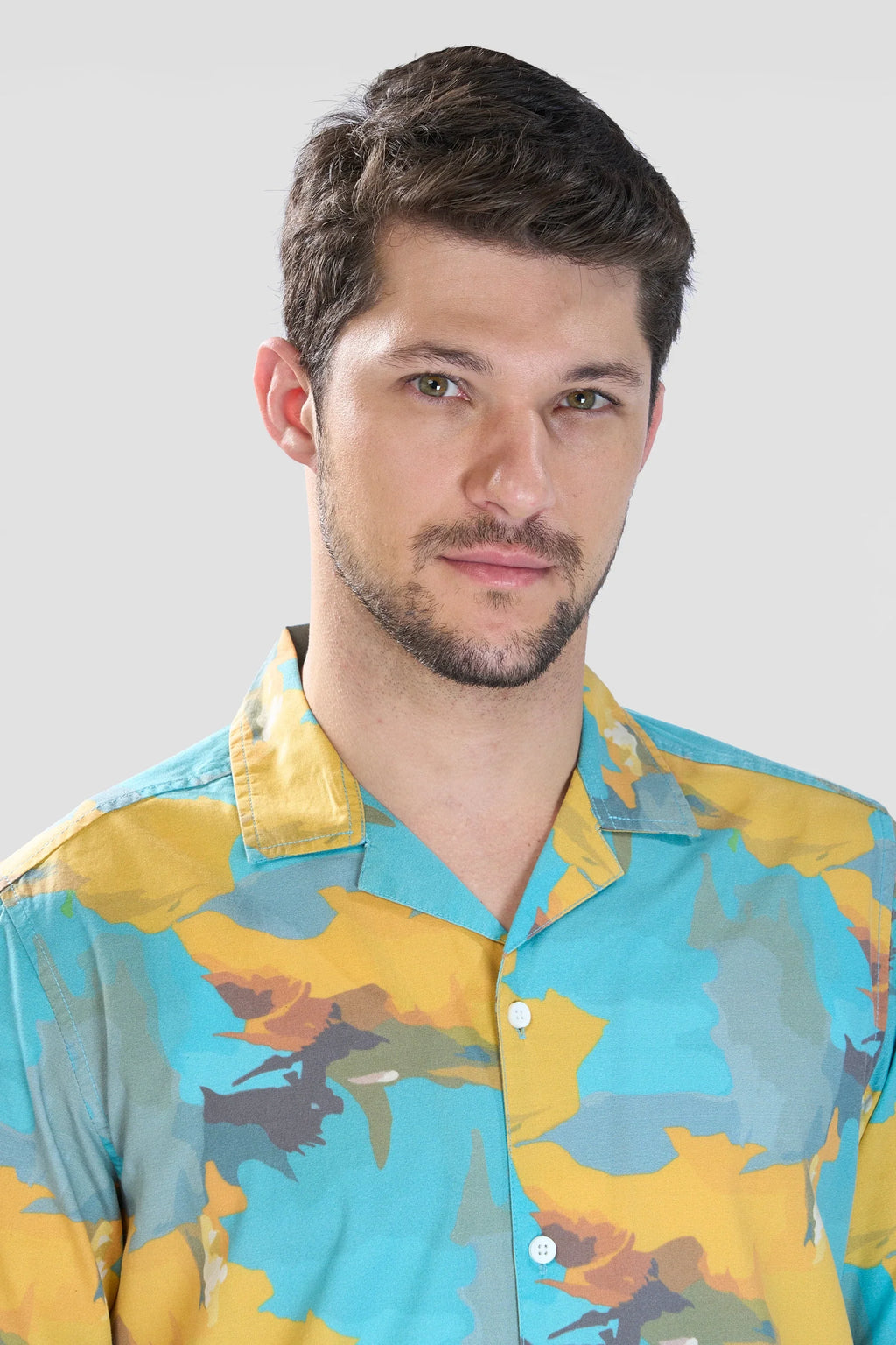 Xkind Teal Blue Abstract Printed Relaxed Fit Shirt