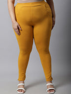 TAG 7 Women Plus Size Mustard Solid Leggings