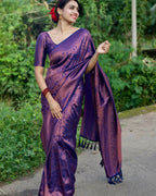 DEIANA'S Beautiful Designer Golden zari Soft Lichi Silk Saree - Purple