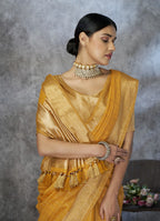 Anaita Mustard Cotton Silk Zari Woven Work Saree With Blouse Piece - Distacart