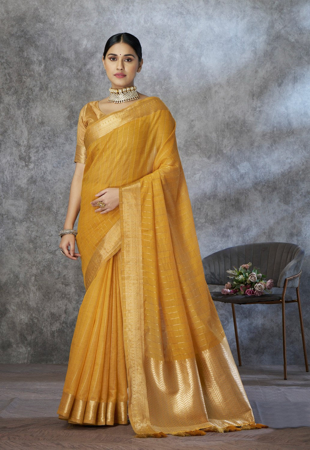 Anaita Mustard Cotton Silk Zari Woven Work Saree With Blouse Piece - Distacart