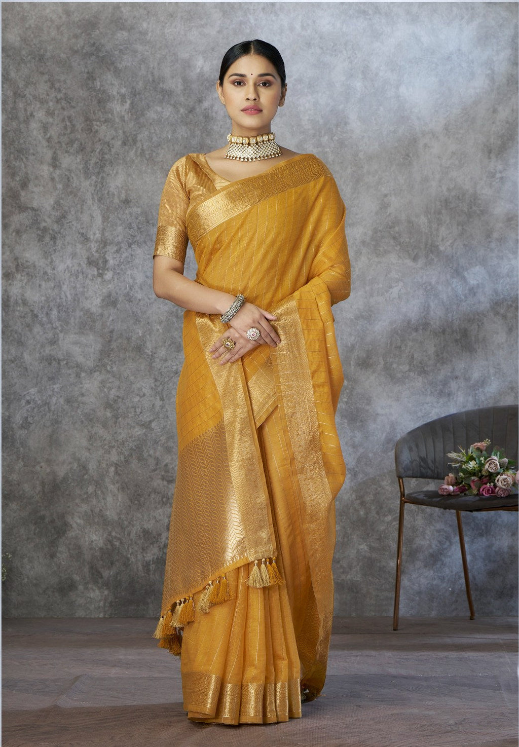 Anaita Mustard Cotton Silk Zari Woven Work Saree With Blouse Piece - Distacart