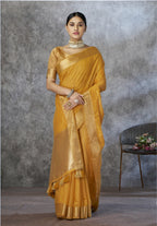 Anaita Mustard Cotton Silk Zari Woven Work Saree With Blouse Piece - Distacart