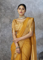 Anaita Mustard Cotton Silk Zari Woven Work Saree With Blouse Piece - Distacart