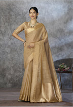 Anaita Dark Beige Cotton Silk Zari Woven Work Saree With Blouse Piece - Distacart