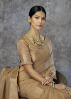 Anaita Dark Beige Cotton Silk Zari Woven Work Saree With Blouse Piece - Distacart