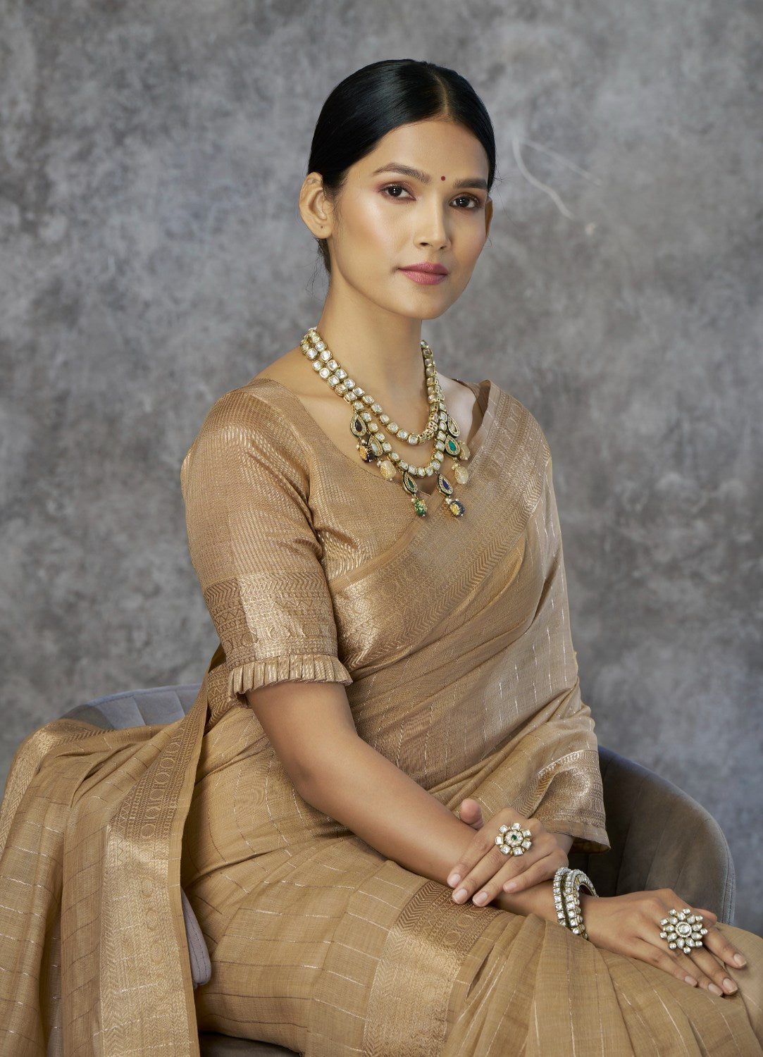 Anaita Dark Beige Cotton Silk Zari Woven Work Saree With Blouse Piece - Distacart